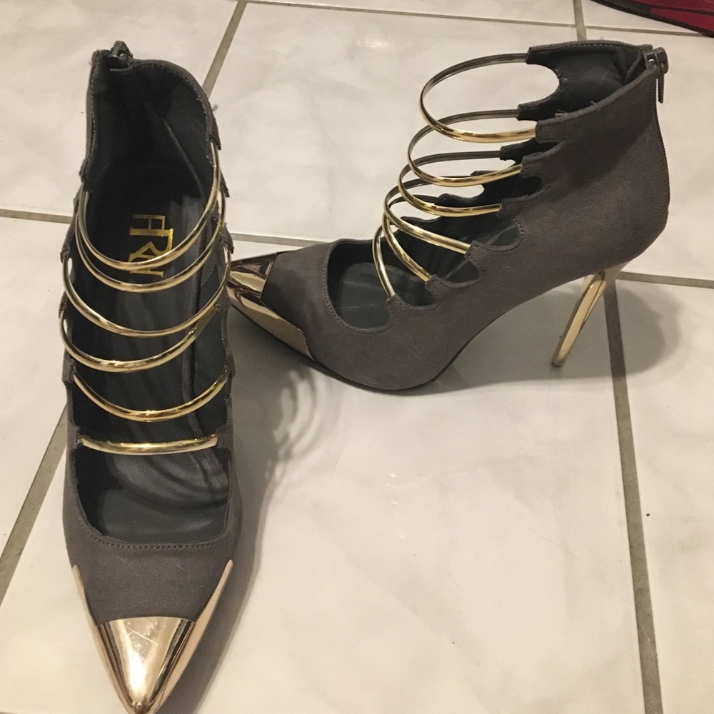 Gray & gold high heels